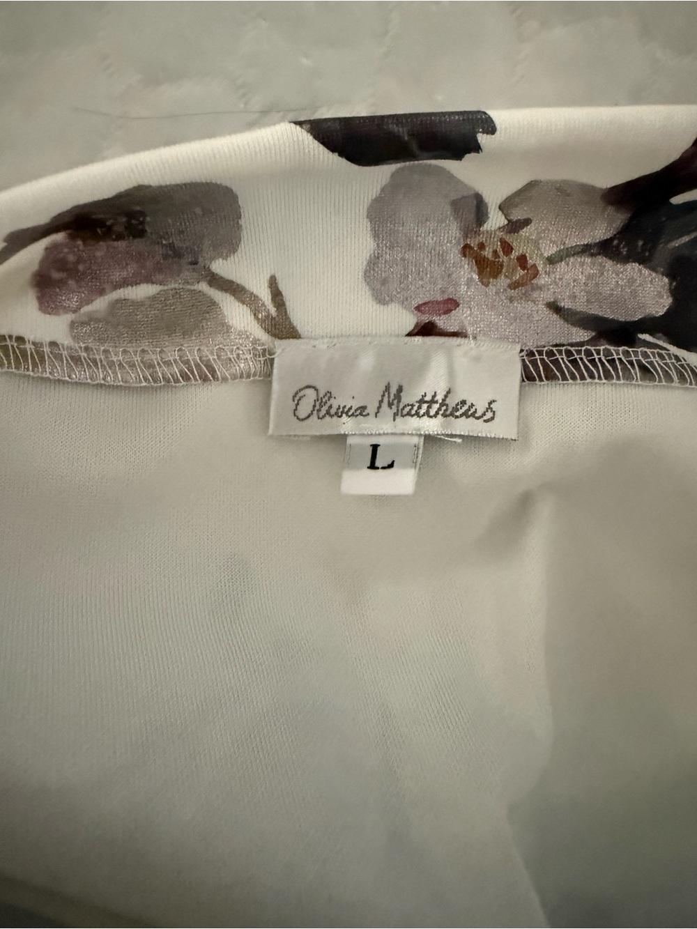 Olivia Matthews White Off-Shoulder Midi Dress with Lavender Floral Print - Picture 3 of 5